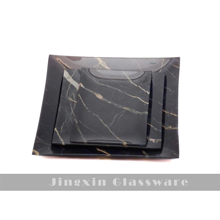 Placa de vidrio fundido cuadrado dorado negro